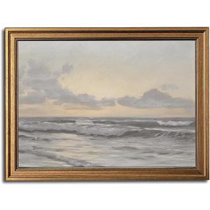 Coastal Sea and Sky Vintage Gold Framed Wall Art 12x16 inch | Coastal Landscape Wall Decor, Sea and Sky Art Print Picture Artwork, Living Room, Bedroom, or Beach House
