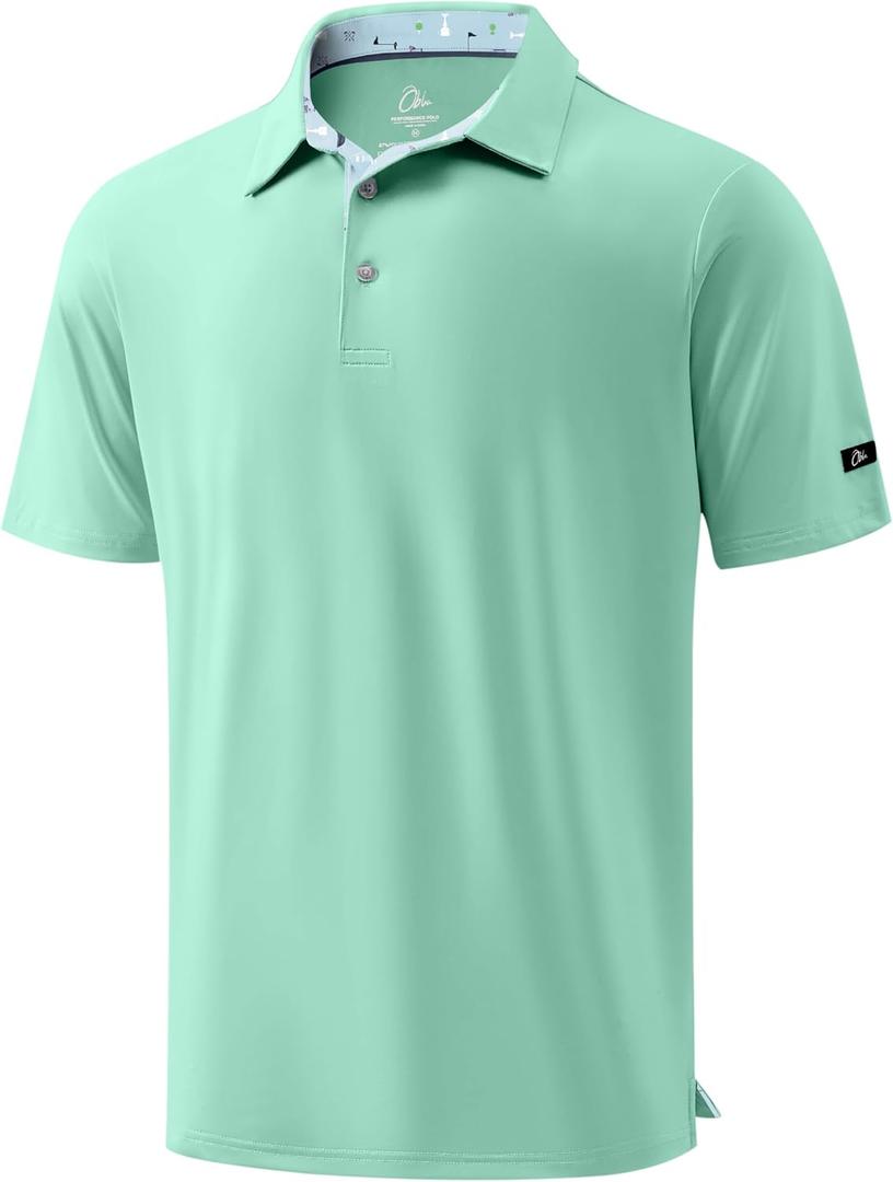Obla Mens Golf Shirt Short Sleeve Dry Fit Collared Polo Shirts (Green, XL)