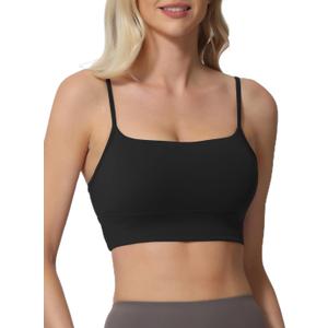 Sports Bras for Women Spaghetti Strap Padded for Yoga Running Gym Workout, Wireless Scoop Neck Bras Crop Tank Top (Black, M)