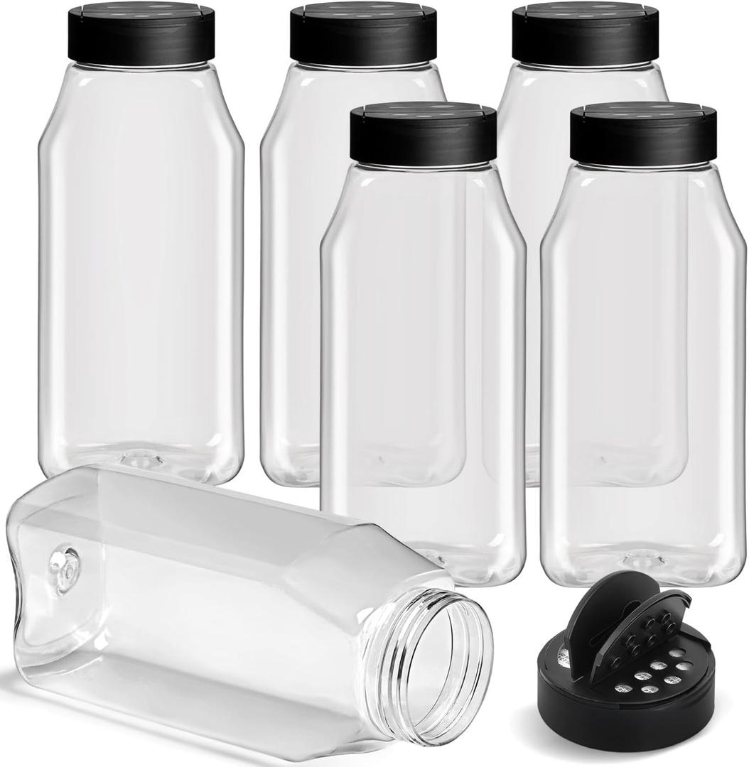 TUZAZO 32 Oz Spice Bottles Plastic Seasoning Containers, 6 PACK Large Plastic Spice Jars with Shaker Lids Empty for Spice & Herbs, BPA Free | Heavy Duty | Wide Mouth | Dual Flaps