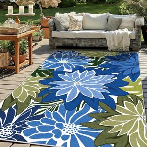ZonLi Colorful Outdoor Rug 9x12Ft Waterproof Multicolored Indoor Area Rug Washable Outdoor Patio Rugs Tropical Floral Non Slip Outdoor Carpet for Living Room, Pool,Backyard,Deck,Camping