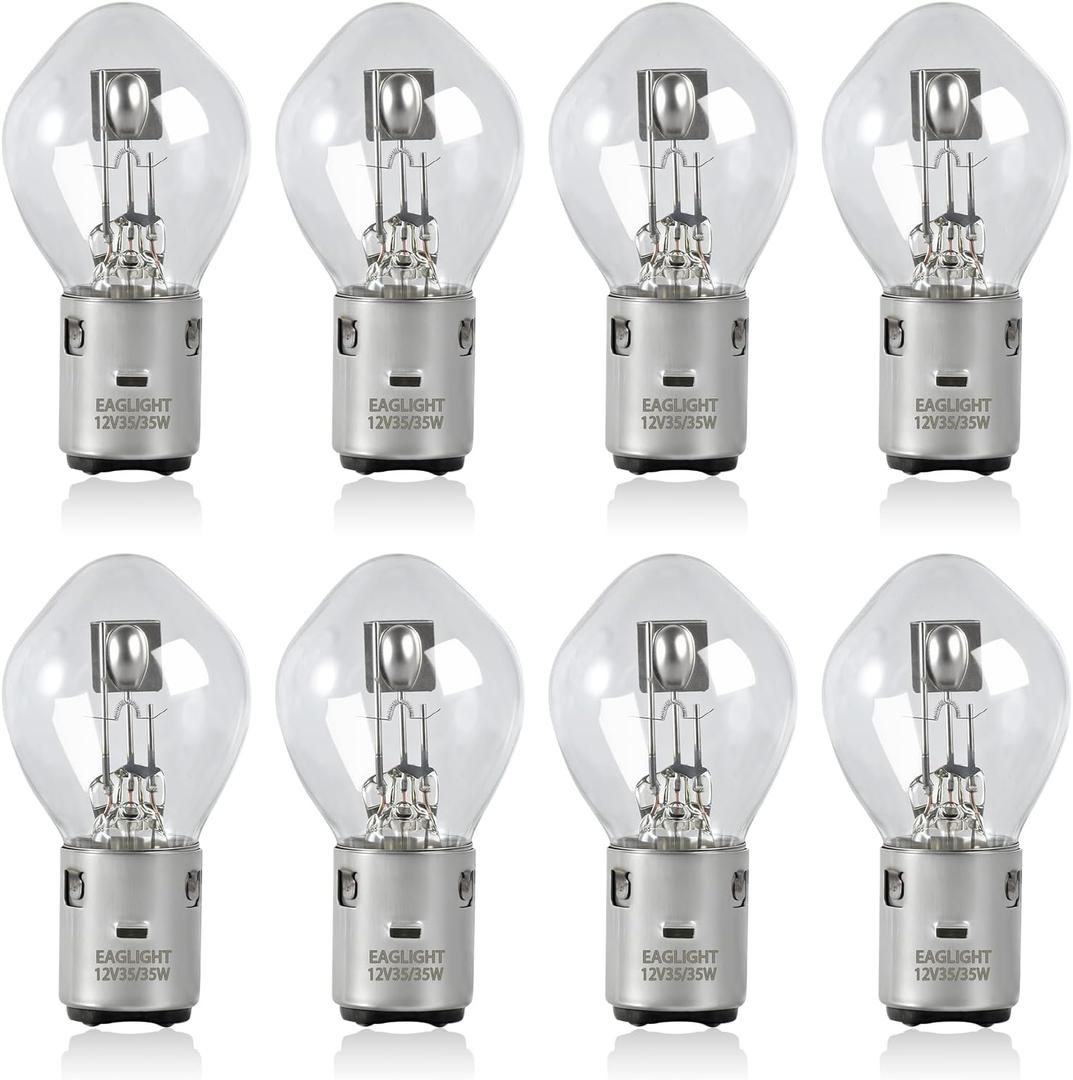 8 Pcs S2 BA20D Headlight Bulbs 12V 35/35W, Double Filaments, Compatible with Znen, Jonway, Tank and Baron, Universal Fit for 50cc 150cc 250cc Scooters