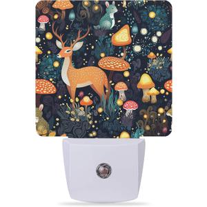 Night Lights Plug into Wall Fantasy Forest Mushrooms Deer Night Lights Dusk to Dawn Sensor Led Lamp for Women Men,Led Lights for Stairway/Hallway/Bedroom,0.5W
