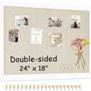 Double-Sided Large Cork Board with Linen, 24" x 18" Hanging Wood Framed Bulletin Board, Picture Display Vision Board Corkboards for Wall Room School Office Decor, 20 Pushpins,1pack