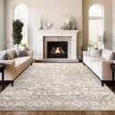 8x10 Area Rugs for Living Room, Stain Resistant Washable Rugs for Dining Room, Kitchen, Floral Vintage Non-Slip Thin Large Area Rug(Light Brown, 8'x10')
