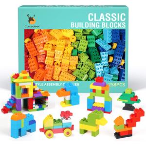 Cutedeer 258 Piece Classic Big Building Blocks Set for Kids Toddlers Compatible with All Major Brands, Large Building Bricks STEM Toys with Gift Box for All Ages Boys Girls