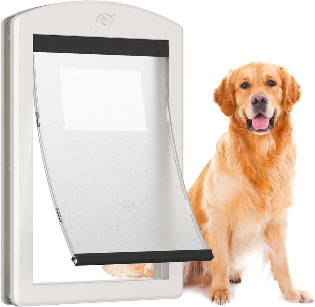 Dog Door for Door,Door for Large Dogs and Pets, Strong Plastic Doggy Door and Large Dog Door with Sliding Lock Panel and Magnetic Soft Flap(White, Large)