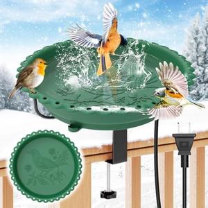 ODSNANIE Heated Bird Bath for Outdoors, Upgraded 100W Thermostatically Controlled Heated Bird Baths for Deck Railing Large Capacity Heated Birdbath for Outside Winter Garden Yard Patio Lawn (Green)