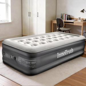 InnoTruth Twin Air Mattress with Built in Pump, Famiy Choice Award Winner, Inflatable Blow up Mattress, 18" Raised Colchones Inflables Air Bed, Ideal for Home and Outdoor, 300lb Weight Capacity (18" Height (Grey))