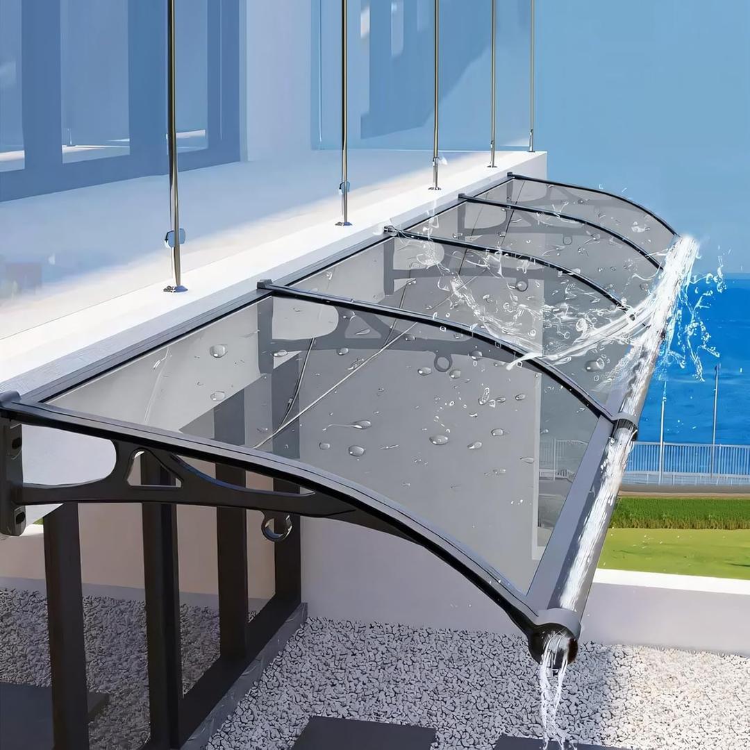 Awning for Door Entrance & Window with Aluminum Bracket - 118" x 39" Crystal Clear Patio & Window Awning | All-Weather UV, Rain & Snow Protection | Easy to Install for Porch, Deck, TerraceCloud Gray, Count Of 3