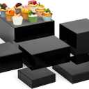 Leinuosen 6 Pcs Large Buffet Risers, 6 to 11 Inch Catering Dessert Table Risers Food Decorative Stands with hollow bottom for Catering Supplies, Party(Black, Square)