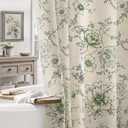 Farmhouse Floral Linen Shower Curtain, Vintage Green Spring Pattern Rustic Shower Curtains for Bathroom, Tan Taupe,72x72