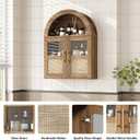 RUSTOWN Arched Bathroom Wall Cabinet, Rattan Medicine Cabinet with 2 Glass Doors, Farmhouse Over the Toilet Storage Cabinets with Adjustable Shelves, 3-Tier Wall Mounted Cabinets
