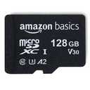 Amazon Basics Micro SDXC Memory Card with Full Size Adapter, A2, U3, Read Speed up to 100 MB/s, 128 GB, Black