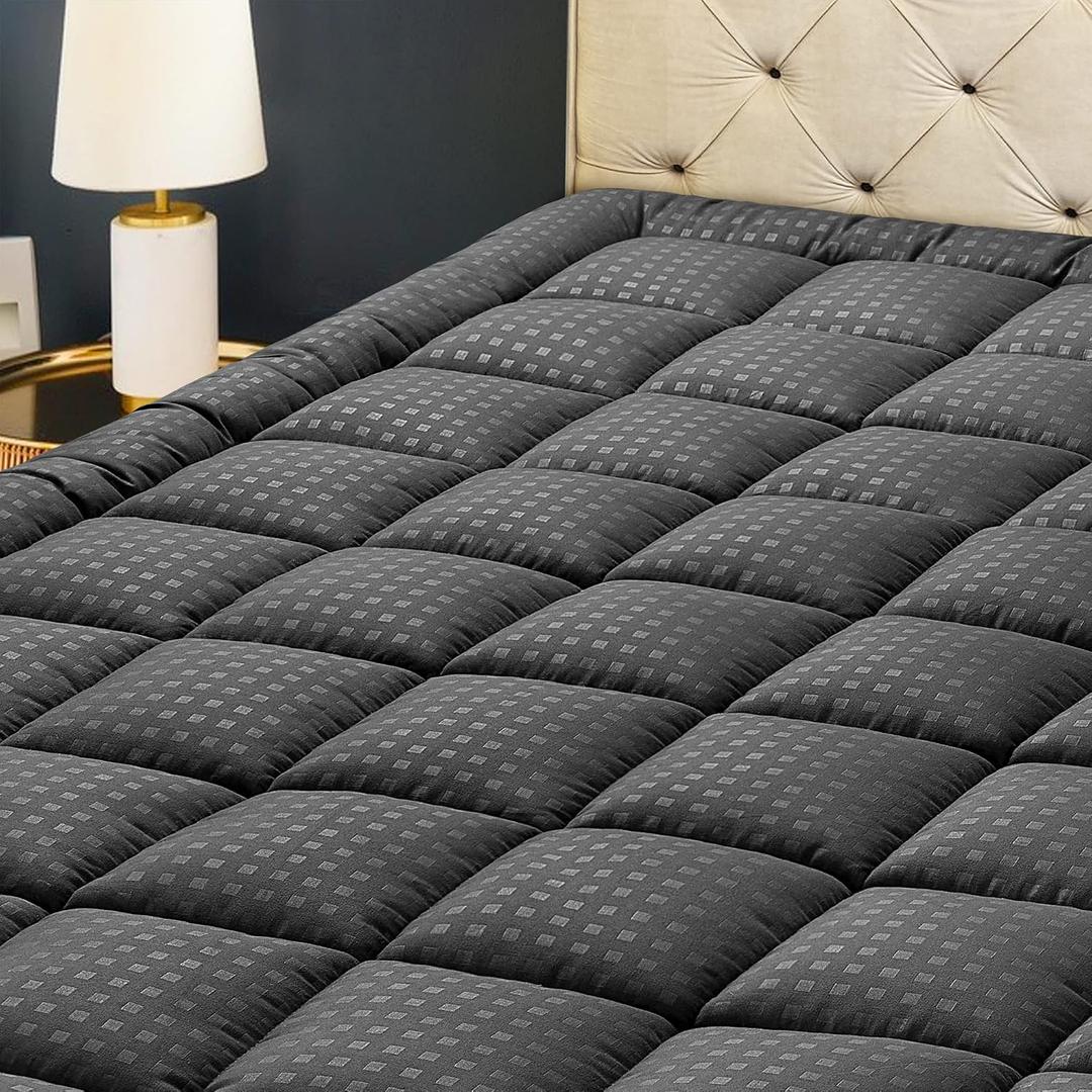 HYLEORY Full Mattress Pad Quilted Fitted Mattress Protector Cooling Pillow Top Mattress Cover Breathable Fluffy Soft Mattress Topper with 8-21" Deep Pocket, Dark Grey