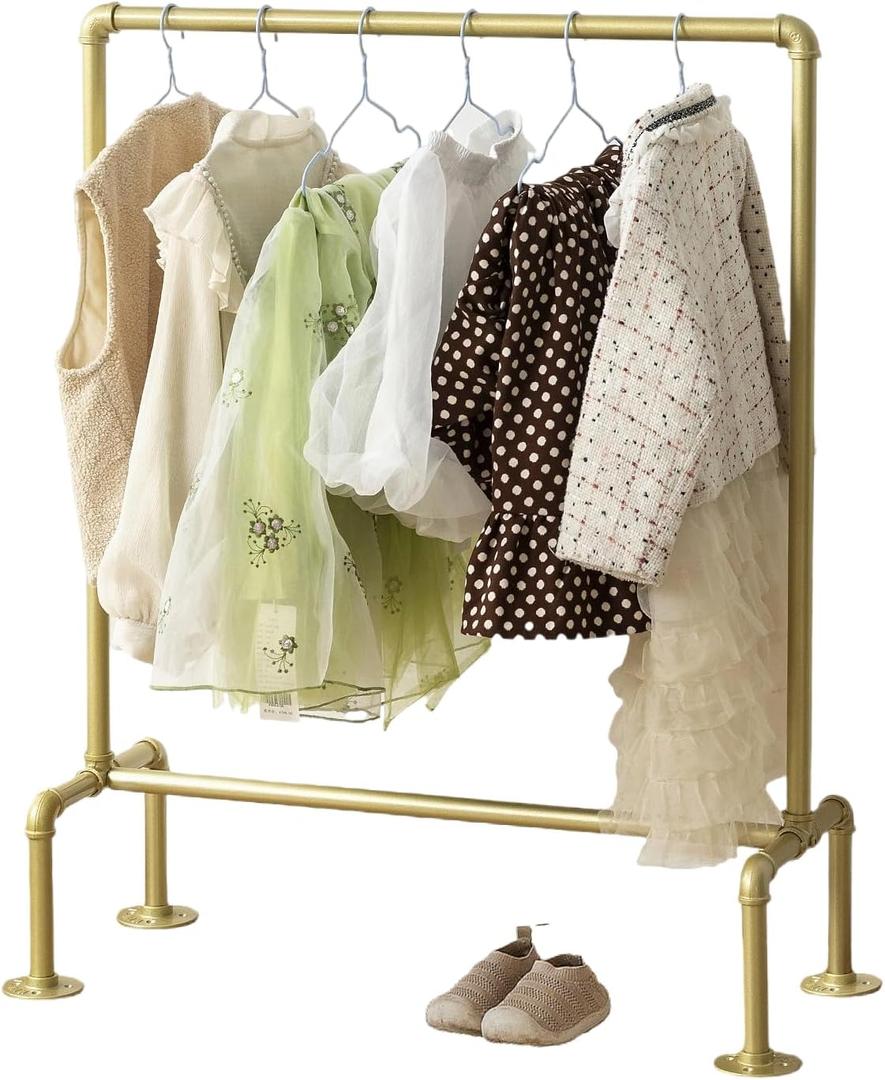 DOFURNILIM Kids Pipes Dress up Racks, Kids Clothing Racks, Child Garment Racks, Hanging Clothes Rod Storage Shelf Organizers Shelves Shelving, Gold Metal