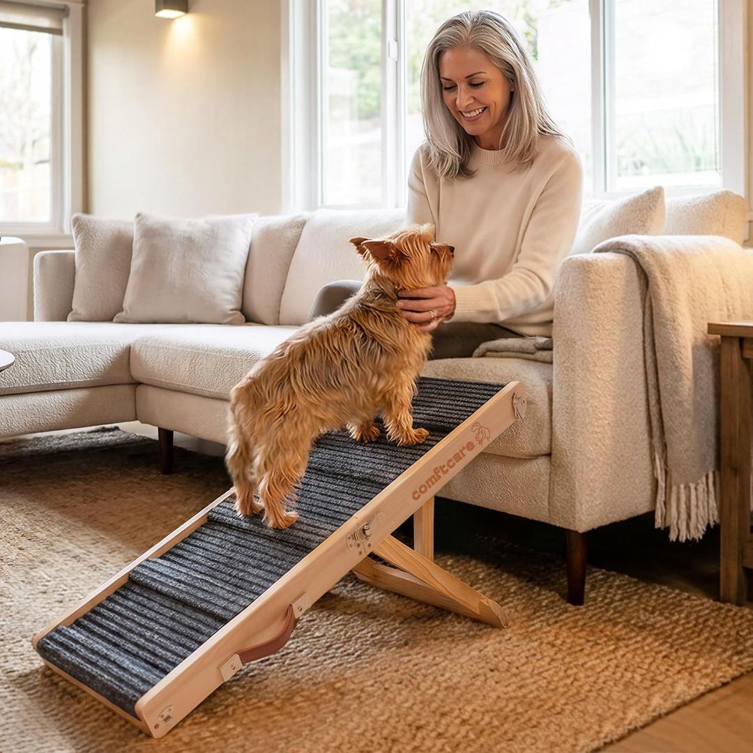 Adjustable Dog Ramp for Small Dogs, Foldable Pet Ramp for Bed & Couch, Non-Slip Indoor Ramp, Portable, Joint-Friendly Design, Supports up to 35 lbs