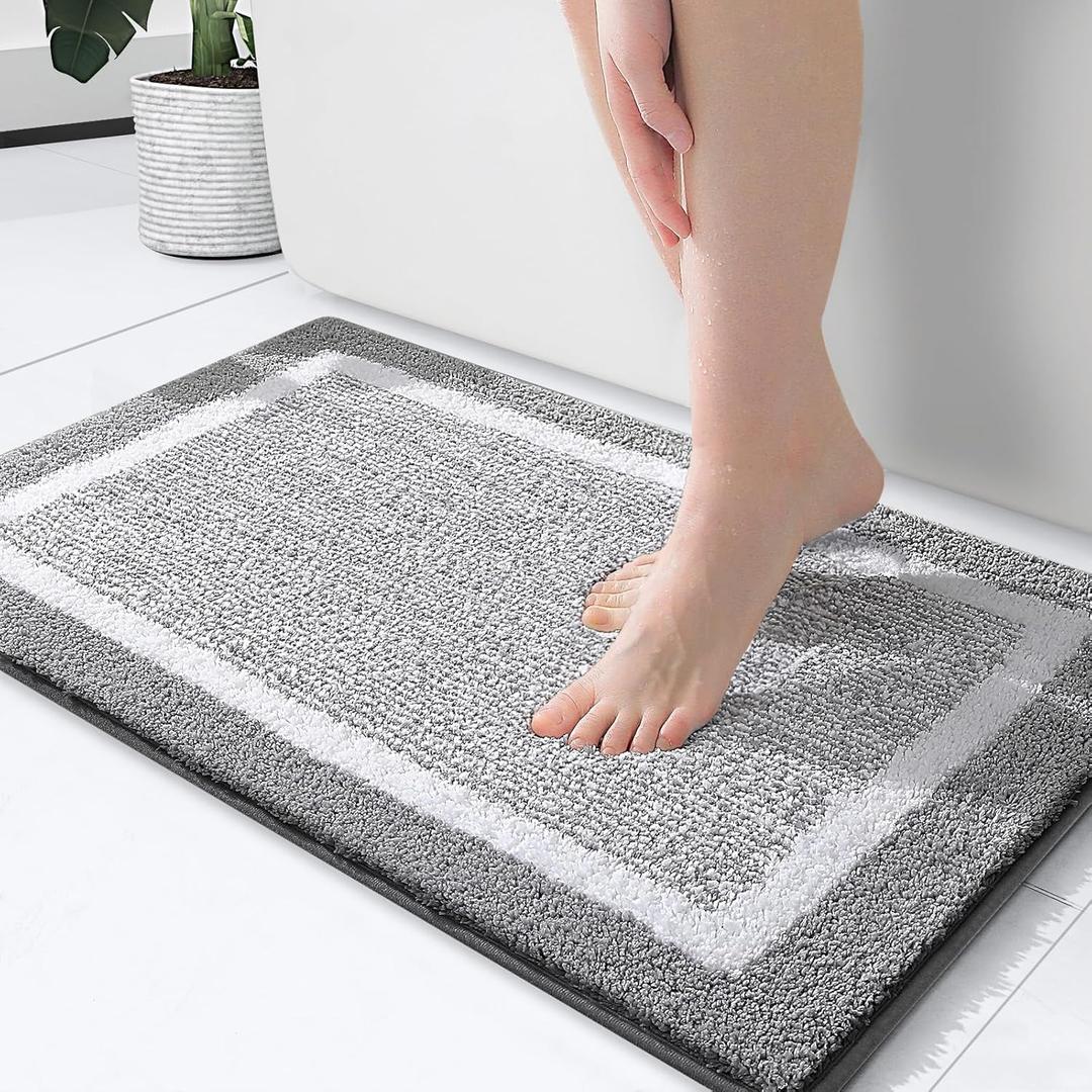 OLANLY Bathroom Rugs 24x16, Extra Soft and Absorbent Microfiber Bath Mat, Non-Slip, Machine Washable, Quick Dry Shaggy Bath Carpet, Suitable for Bathroom Floor, Tub, Shower (Small, Grey)