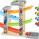 Wooden Race Track Car Ramp Toy, Montessori Car Ramp Set with 4 Mini Cars, 4 Ramps, Parking Lots  Educational Gift for Boys & Girls 3+Years Toys
