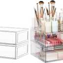 Clear Stackable Makeup Organizer with Drawer, 12''W Acrylic Storage Drawers, Cosmetic Display Case for Vanity Bathroom Countertop, Beauty Holder for Lipstick Brush Skincare Perfume