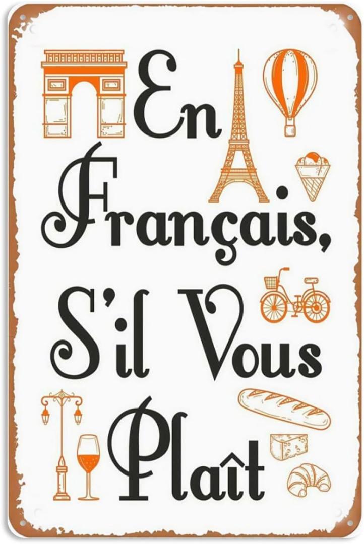 En Francais S'il Vous Plait French Teacher Foreign Language Metal Signs Vintage Man Cave Farm Garage Bar Wall Art Dining Room Gift 8x12inch