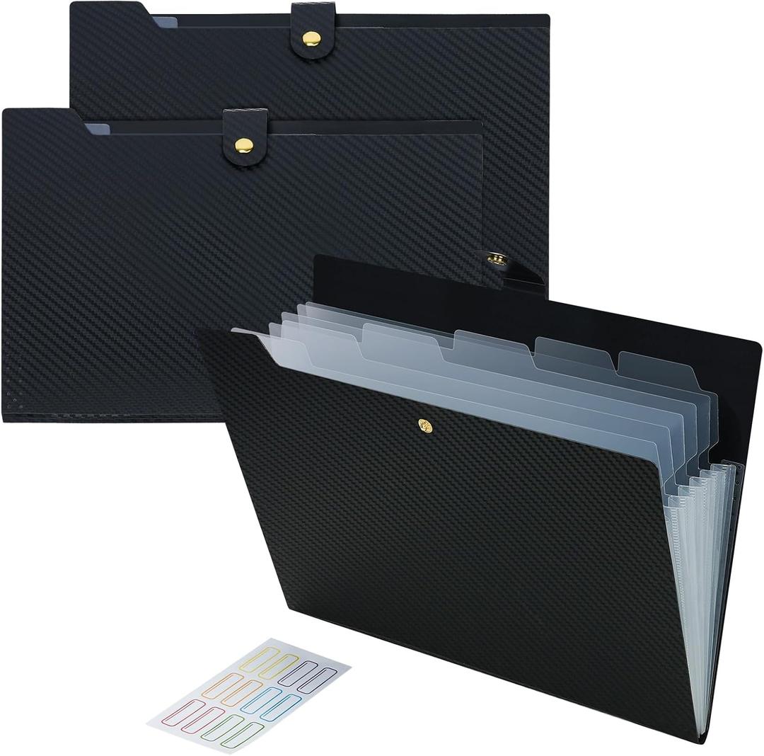 Expanding File Folder 3PCS 7 Pocket Letter Size Accordion File Organizer with Labels Portable Document Paper Bill Receipt Organizer for School Office Supplies, A4 Size, Black
