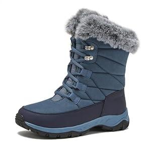 Lands' End Expedition Max Waterproof Insulated Womens Snow Boots, Winter Boots for Women, Medium or Wide Width Sizes 6 to 11, Black, Brown, Blue, White or Grey Winter Shoes - Medium Blue, 8 Wide