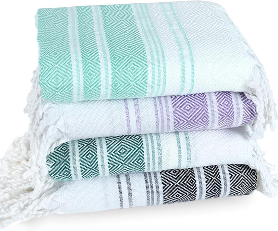 4 Pack Cotton Turkish Beach Towel Lightweight Thin Travel Vacation Essentials Oversized XL Towels Set for Pool Swim Bath Camping Cruise Accessories Absorbent Quick Dry Sand Free Bulk clearance Blanket