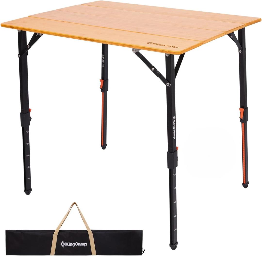 KingCamp Bamboo Camping Table with Adjustable Height (265LBS), 31.5''x23.6''-Large