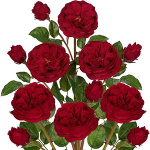 Arborus Real Touch Artificial Roses (Set of 6) – 23.6" Long Stem Burgundy Garden Roses – Lifelike Faux Silk Flowers for Wedding Bouquets, Home Décor, Centerpieces & Floral Arrangements