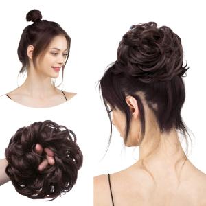 CJL HAIR Large Messy Bun Hair Piece Wavy Curly Scrunchies Synthetic Chignon Ponytail Hair Extensions Thick Updo Hairpieces for Women Chocolate Brown