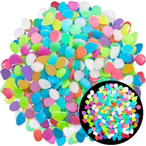 350 PCS Luminous Stones  Mixed Color Glow Rocks Decorations DIY Decorative Pebbles for Aquarium Fish Tank Sidewalk Garden Path Patio Terrace Lawn Yard Ornaments Colorful Cobbles Decor FD05MX350 (2.5x2x0.5cm)