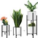 Plant Stand 2 Tier for Indoor Outdoor, Adjustable Metal Plant Holder, Heavy Duty Potted Flower Holder, Plant Pot Shelf, Fits 8-12 Inches Pot, Display Racks for Home