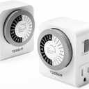 TESSAN Outlet Timer, Mechanical 24-Hour Light Timers for Electrical Outlets Indoor, Dual 3-Prong Sockets 30-Minute Intervals, for Lamps, Christmas Lights, Fans (2 Pack)