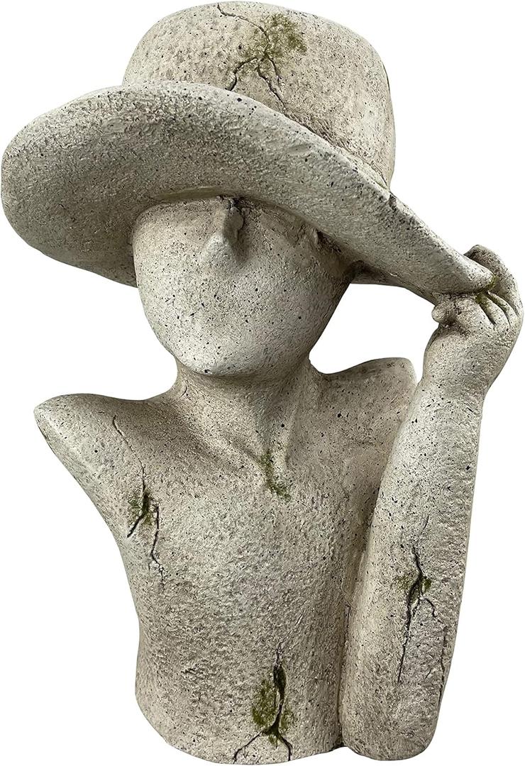 Red Carpet Studios Flower Pot Garden Gifts Stone Resin Indoor/Outdoor Planters, 16.54" Tall, Woman with Hat
