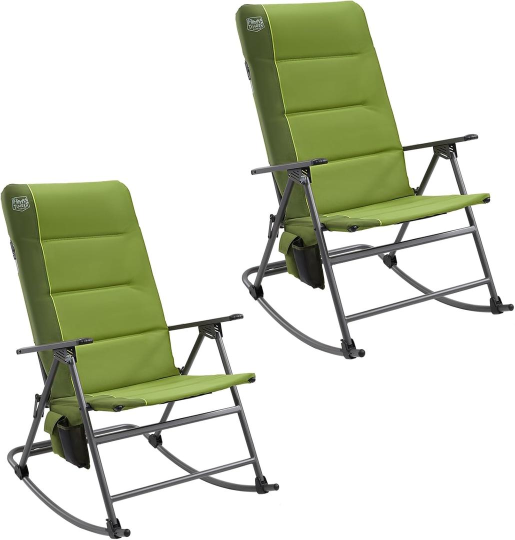 TIMBER RIDGE Oversized Folding Rocking Camping Chair, Padded Outdoor Rocker with High Back, Portable Outdoor Chair for Patio, Garden, Lawn, Supports up to 400 lbs, Green, 2 Pack, 38 x 22.5 x 43.5 inches