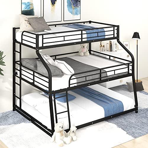 Acosure Twin XL/Full XL/Queen Triple Bunk Bed with Long and Short Ladder & Full-Length Guardrails,3 Bed Frame in 1 w/Stairs,Easy Assembly,for Adult Kid Boy Girl Teen,Black