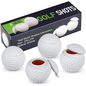 KOLUTI 4 Pack Silicone 1.5oz Golf Ball Shot Glasses, Small Funny Juice Drinking Golf Ball Shaped Shot Glass with Lid, Golf Birthday Festival Themed Gifts Set for Men Golfers, White