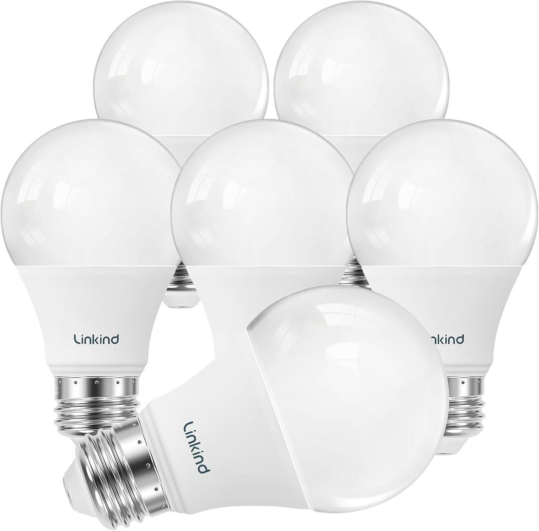 Linkind A19 LED Light Bulb, 60W Equivalent, 2700K Soft White Light Bulbs, 800 Lumens 8.5W Non-Dimmable LED Bulbs, E26 Standard Base, Energy Efficient for Bedroom Home Office, 6 Packs