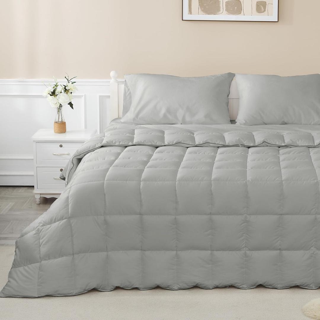 sunflower King Duvet Insert Comforter Down Alternative Filling Cotton Shell All Season Hypoallergenic Warm Breathable Noiseless Silver Gray Machine Washable 88"x104" with Corner Taps