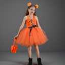 Little Girls 3PCS Halloween Layered Tulle Tutu Dress Headband and Bag Pumpkin Princess Party Cosplay Outfits Clothes (6-7 Years, Orange)