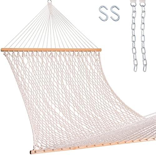 Lazy Daze Hammocks 12FT Double Rope Hammocks, 2 Person Hand Woven Cotton Hammock with Spreader Bar for Outdoor, Indoor, Patio, Poolside, FIT 13-15 Foot Stand, Max 450 Lbs, Natural, 141 x 57 inches