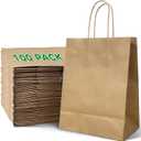 LAMJAMANER Medium Kraft Paper Bags with Handles, Brown Paper Gift Bags, 7.87x4.3x10.6 Inch, 100Pcs, Any Occasion, Wedding, Birthday, Baby Shower