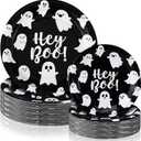 48 Pcs Halloween Hey Boo Paper Plates Set Include 9 Inch Ghost Disposable Dinner Plates 7 Inch Scary Dessert Plate Tableware for Halloween Birthday Party Supplies