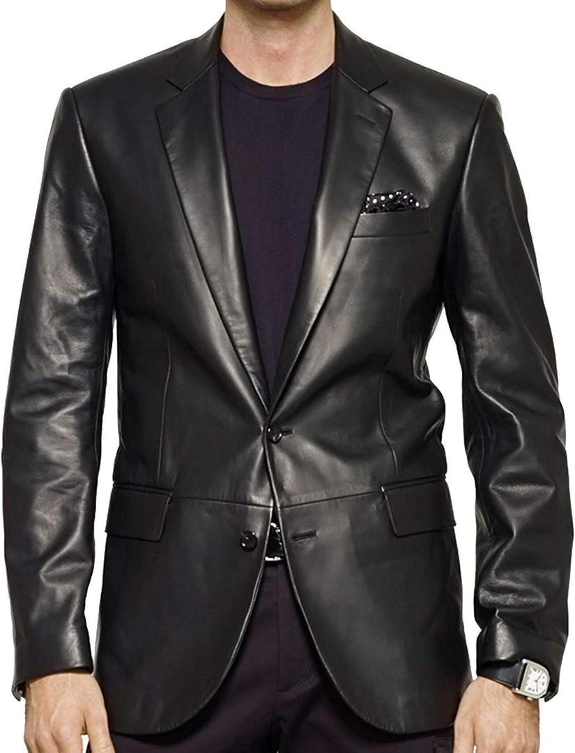 Isaac & David Chicago Lambskin Genuine Casual Wear Leather Blazer Sport Coat with Classic Button Closure for Men Black (as1, alpha, 4x_l, regular, regular, Black)