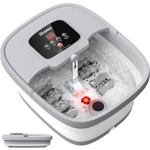 HOSPAN Collapsible Foot Spa with Heat, Bubble, Red Light, and Temperature Control, Foot Bath Massager with 8 Shiatsu Massage Rollers, Pedicure Foot Spa for Relaxation and Stress Relief (Gray)