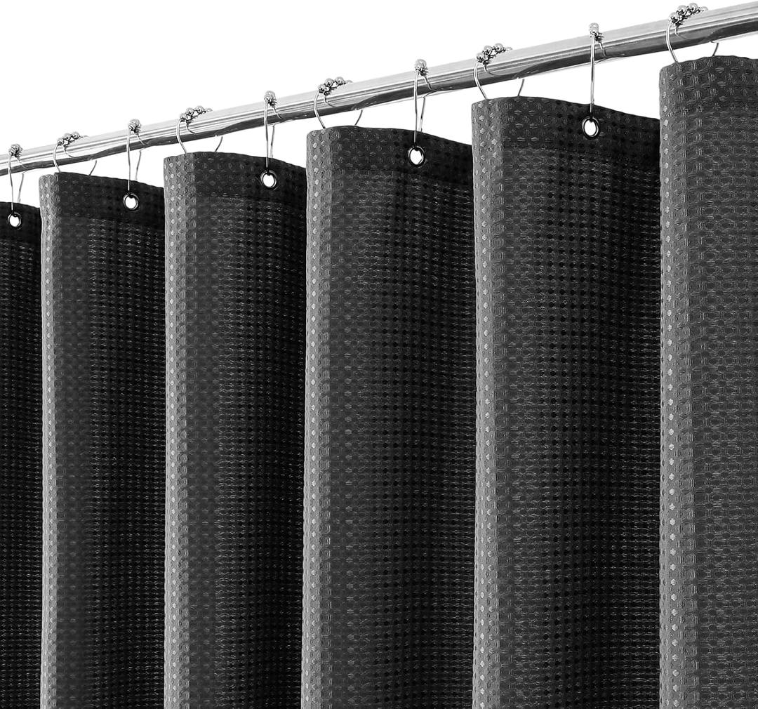 meioro Charcoal Grey Shower Curtain, Waffle Weave 256GSM Heavy Duty Textured Fabric Shower Curtains for Bathroom Hotel Spa, Luxury Weighted Polyester Cloth Bath Curtain Set with 12 Hooks, 72Wx96H