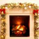 6FT Prelit Christmas Garlands with Lights Artificial Christmas Lighted Greenery Pine Cones Garland with White Berries for Christmas Door Mantle Stairs Railing Home Holiday Xmas Decoration Indoor