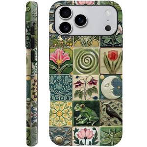 DAIZAG Case Compatible with iPhone 17 Pro Max,Durable Shock Protection Cover for Girl Women,Vintage Tile Nature Floral Frog
