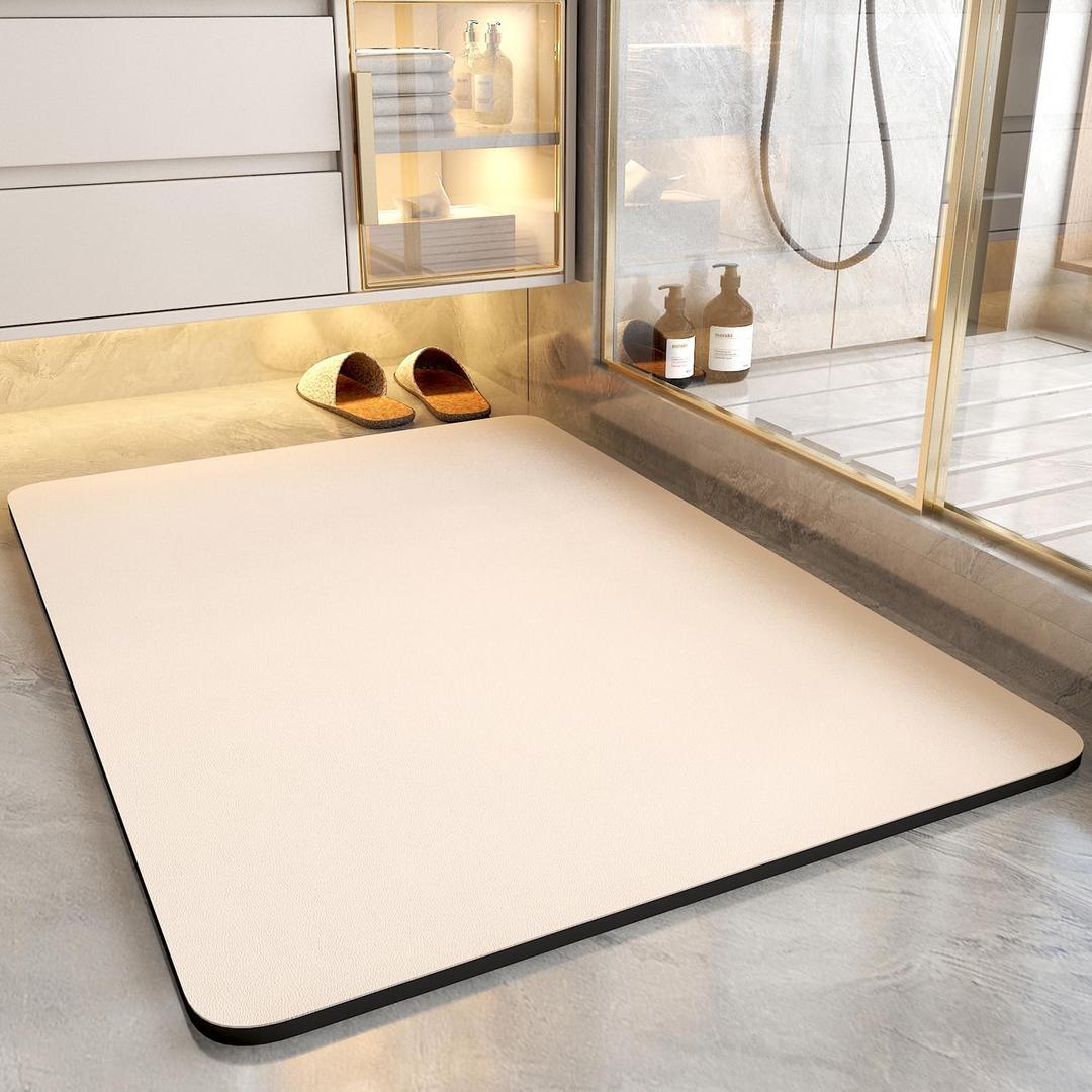 COCOER Bath Mat - Absorbent, Stain Resistant, Non Slip Bath Rug - Quick Dry Bathmat with Rubber Back-16x24 Nude